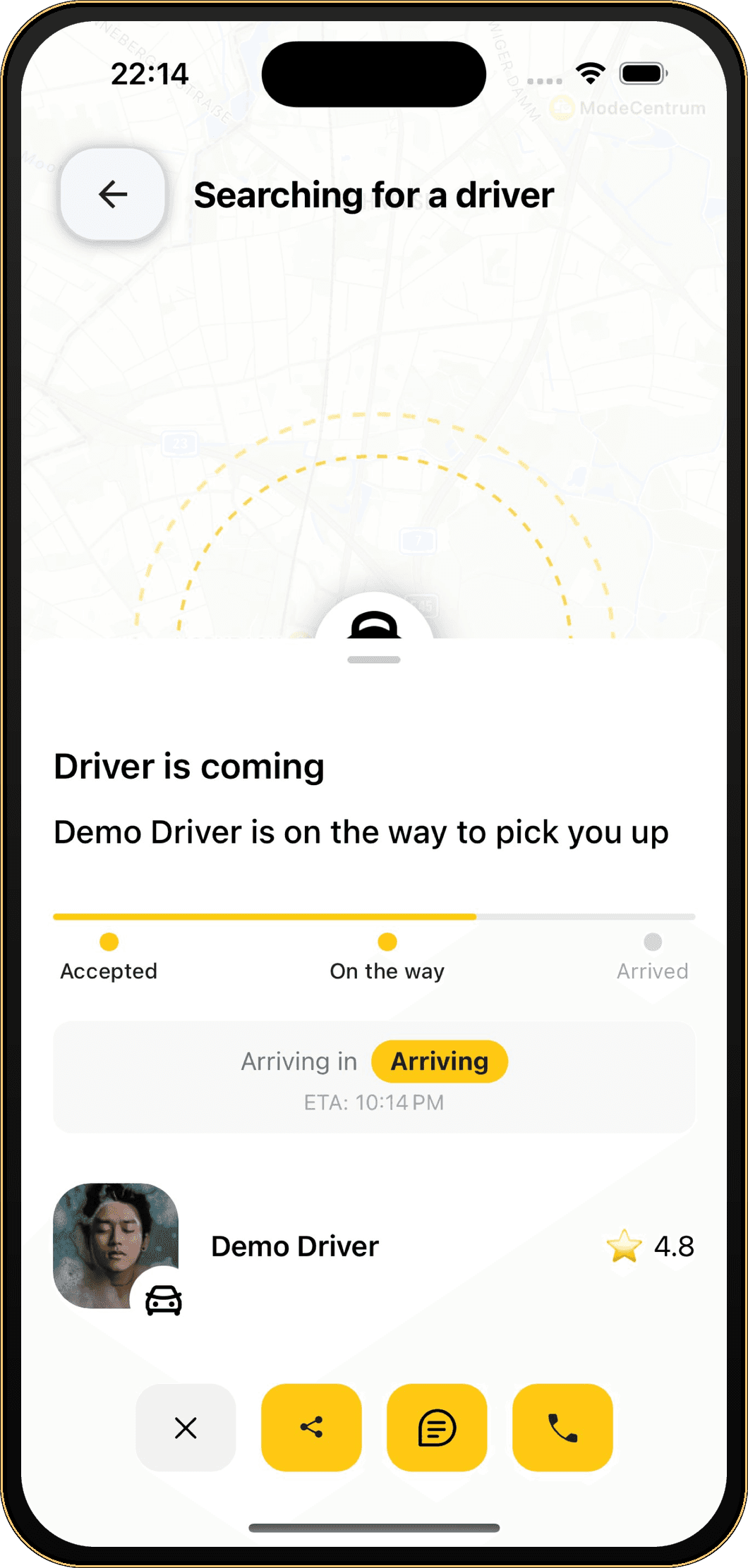 LuxyRide app live driver tracking with arrival progress